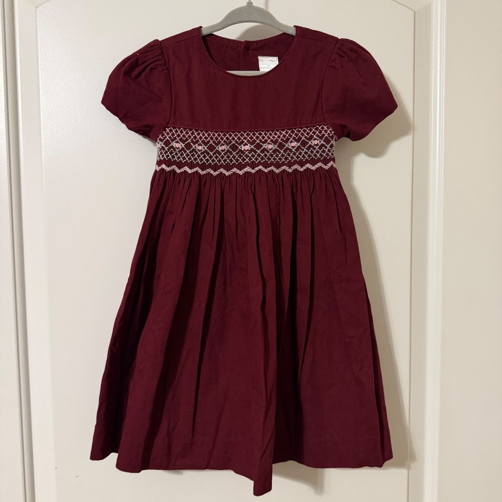 Edgehill Collection Girls 2T Burgundy Corduroy Smocked Dress F24DI354X Holiday